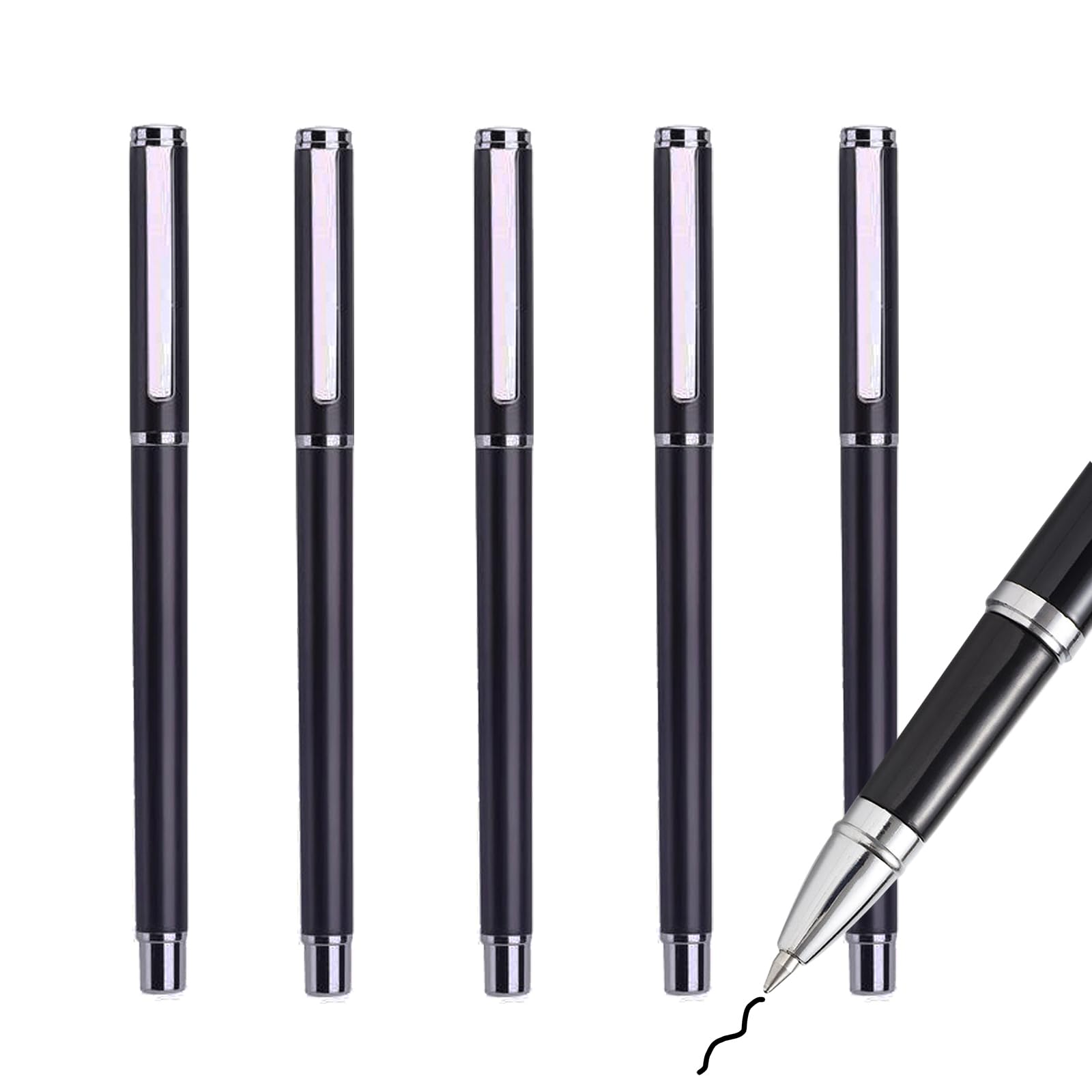 PolMinrs Black Pens,Metal Ballpoint Pens ,High-End Handwriting Pens for Bullet Journal Notebook. School & Office Supplies for Students Adults(5 Pcs) (Black 5Pcs)