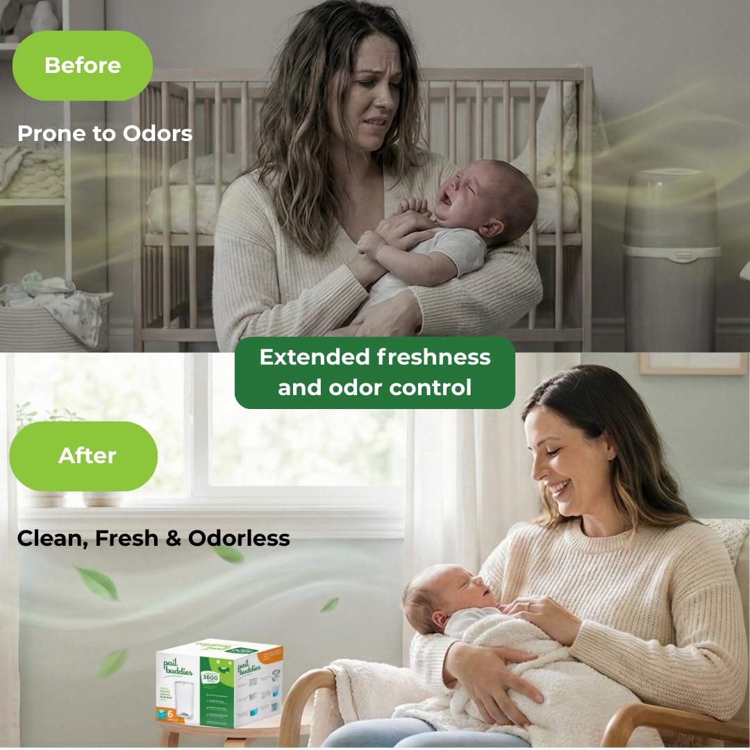 Recambios de cubeta para pañales Dekor Plus | 6 unidades | Capacidad para hasta 3600 pañales | Recambios de cubeta de pañales resistentes y duraderos con olor a polvo fresco | Fácil de instalar en