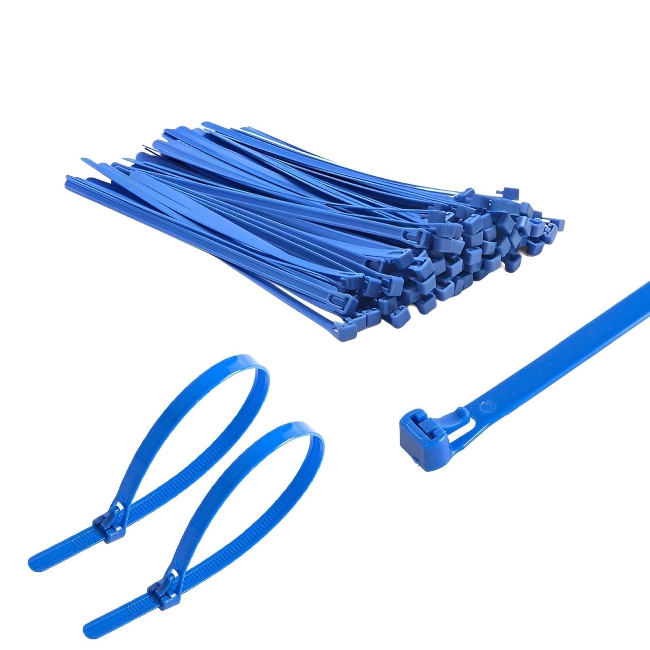Terf Blue Terf® 50 Pcs Reusable Cable Ties 250Mm (10'') X 7.6Mm Heavy Duty Nylon Releasable Adjustable Wire Cable Ties Zip Wraps Plastic Tie For Home Office Garden Garage Workshop Diy Purpose Use