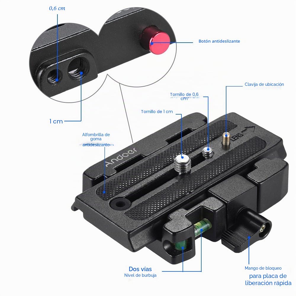 Andoer Placa de liberación rápida profesional para cámara de vídeo, trípode de liberación rápida, adaptador con placa de liberación rápida, compatible con Manfrotto 501 500 Ah 701HDV 503HDV Q5 cabeza