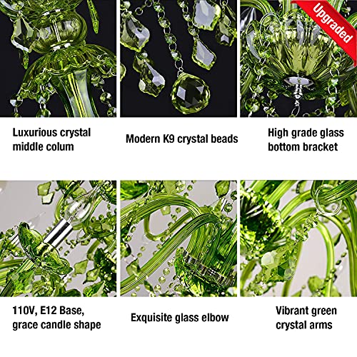 Green K9 Crystal Candle Chandeliers Lighting Modern Pendant Lights Ceiling Fixture Lamp For Dining Living Room Bedroom Hallway Entry Elegant Decoration 6 Lights E12 Base, H20.5 X W23.6 Inch (Upgraded) #TOP4