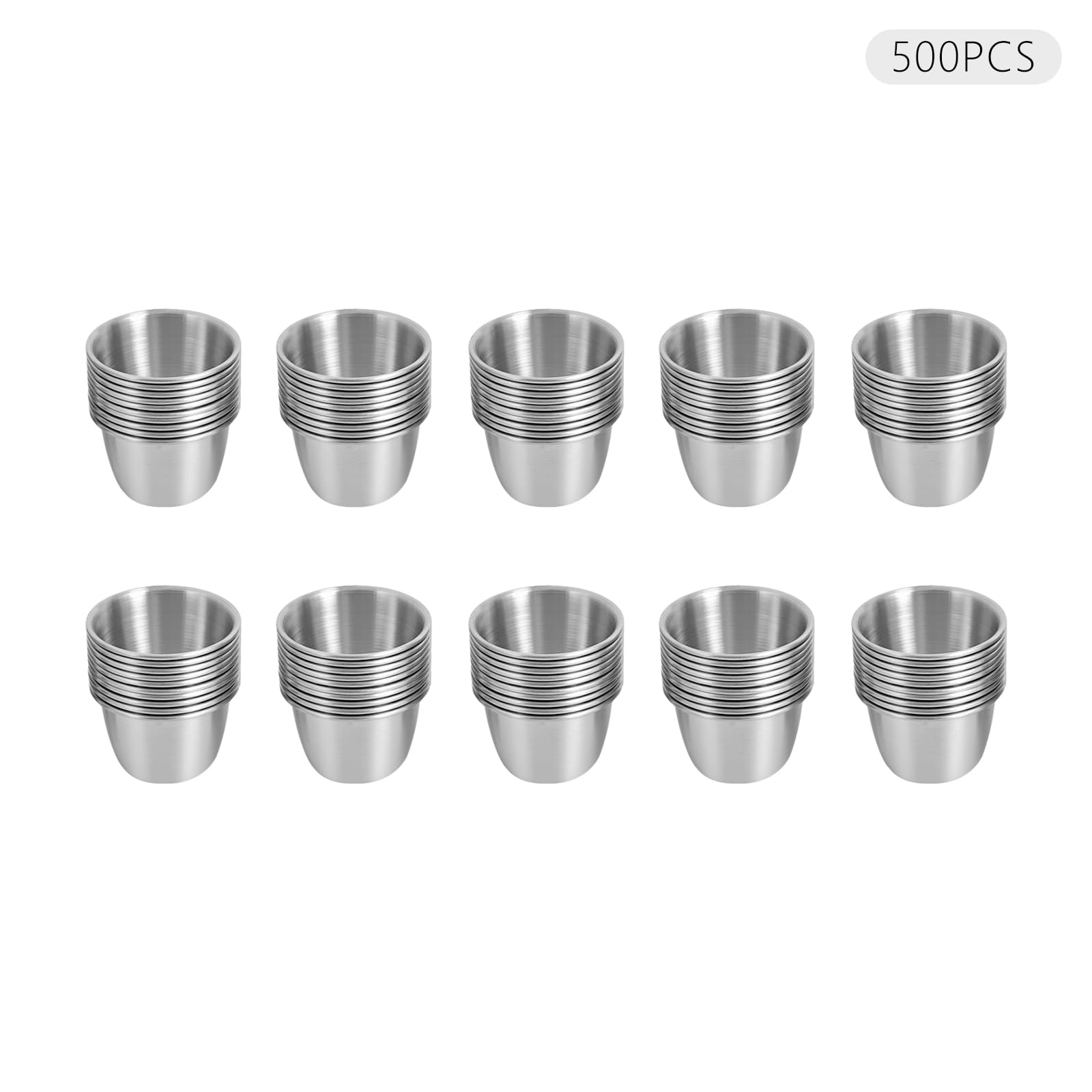 Silber Edelstahl Soßenschälchen Mini Dip Portionsschalen 500 Stück 6 cm für Soßen Gewürze Dips Ketchup Majonäse Salat Essig Öl Senf Restaurant Küche Party Haushalt Buffet Catering