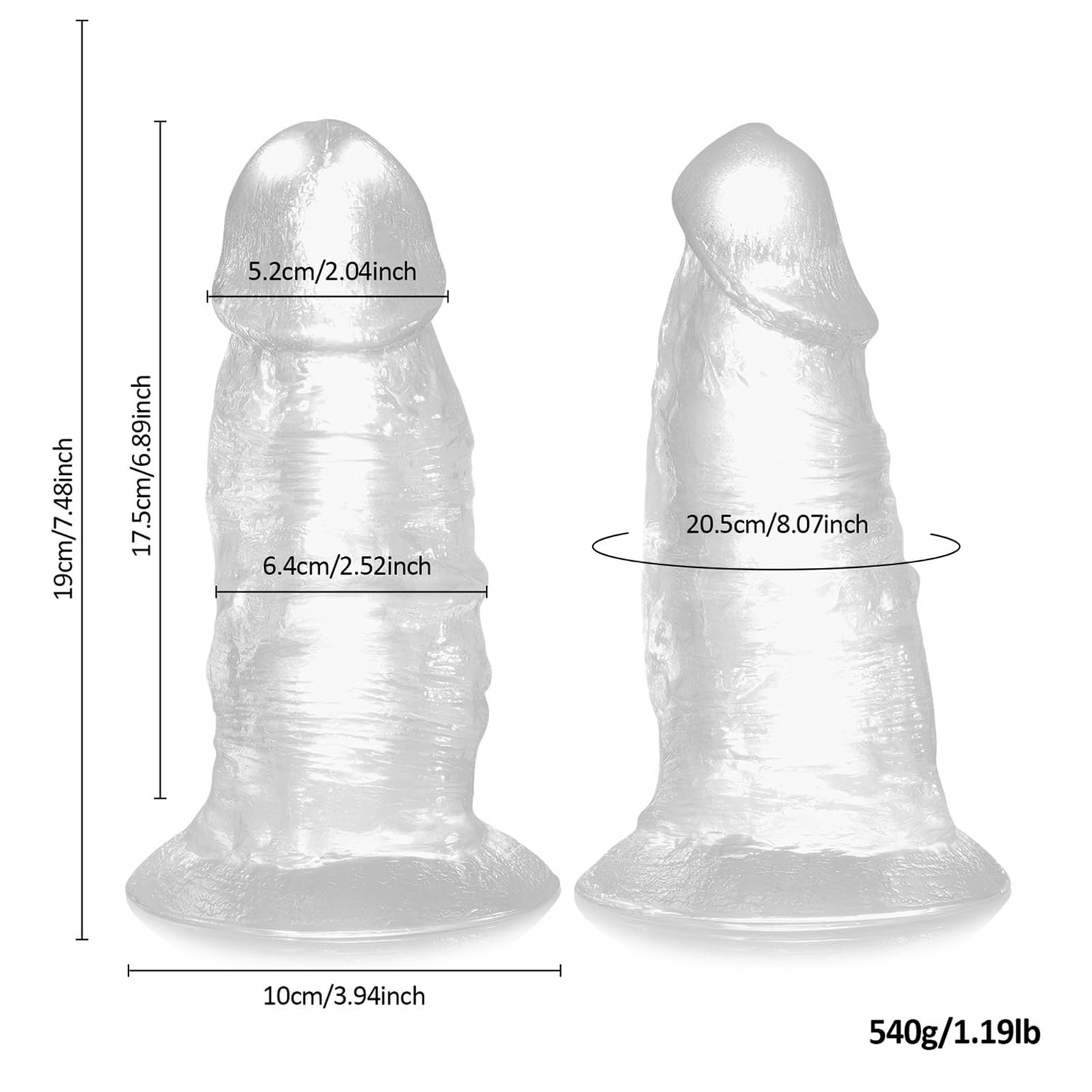 2.52" Diámetro grueso grande dildo, 7.48'' realista grasa dildo culo enchufe con succión, amplio anal dildos G punto juguete, pene anal enchufes juguetes sexuales para hombres mujeres pareja - claro