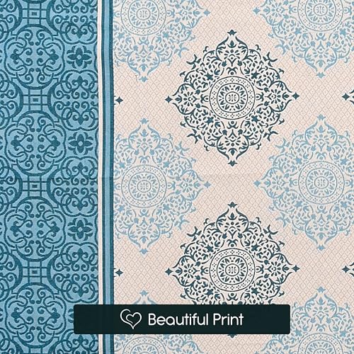 Image of FRESH FROM LOOM Cotton Reversible Diwan Set Blue - 1 Single Bedsheet with 2 Bolster Covers and 5 Cushion Covers (8pc Set)
