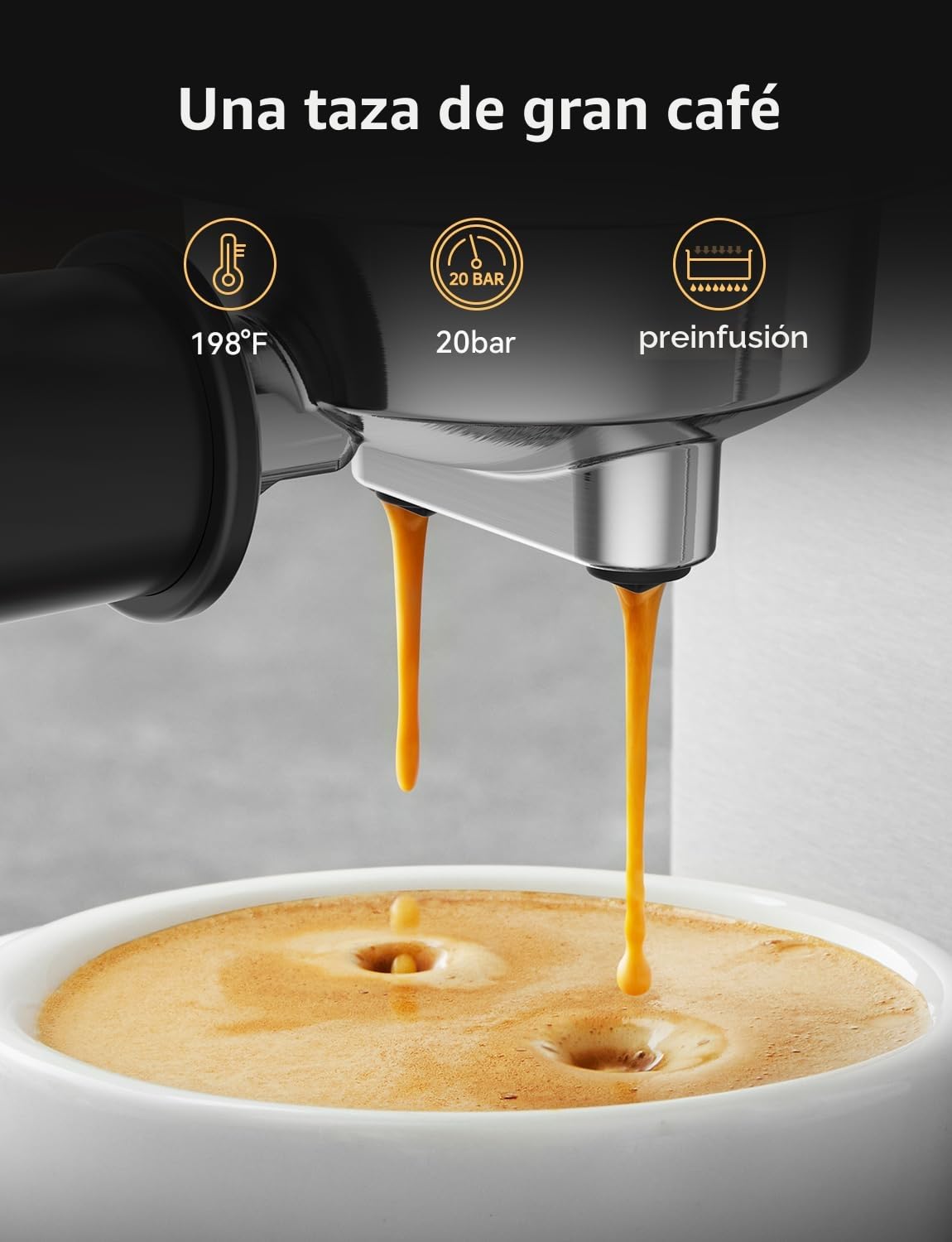 Neretva Cafetera 20 Bares, Cafetera Espresso 1350W Ultracompacta de Acero Inoxidable Con Pantalla LED & Vaporizador & Depósito de1.3 L Coffee Machine Profesional Doméstica – Espresso/Macchiato/Latte