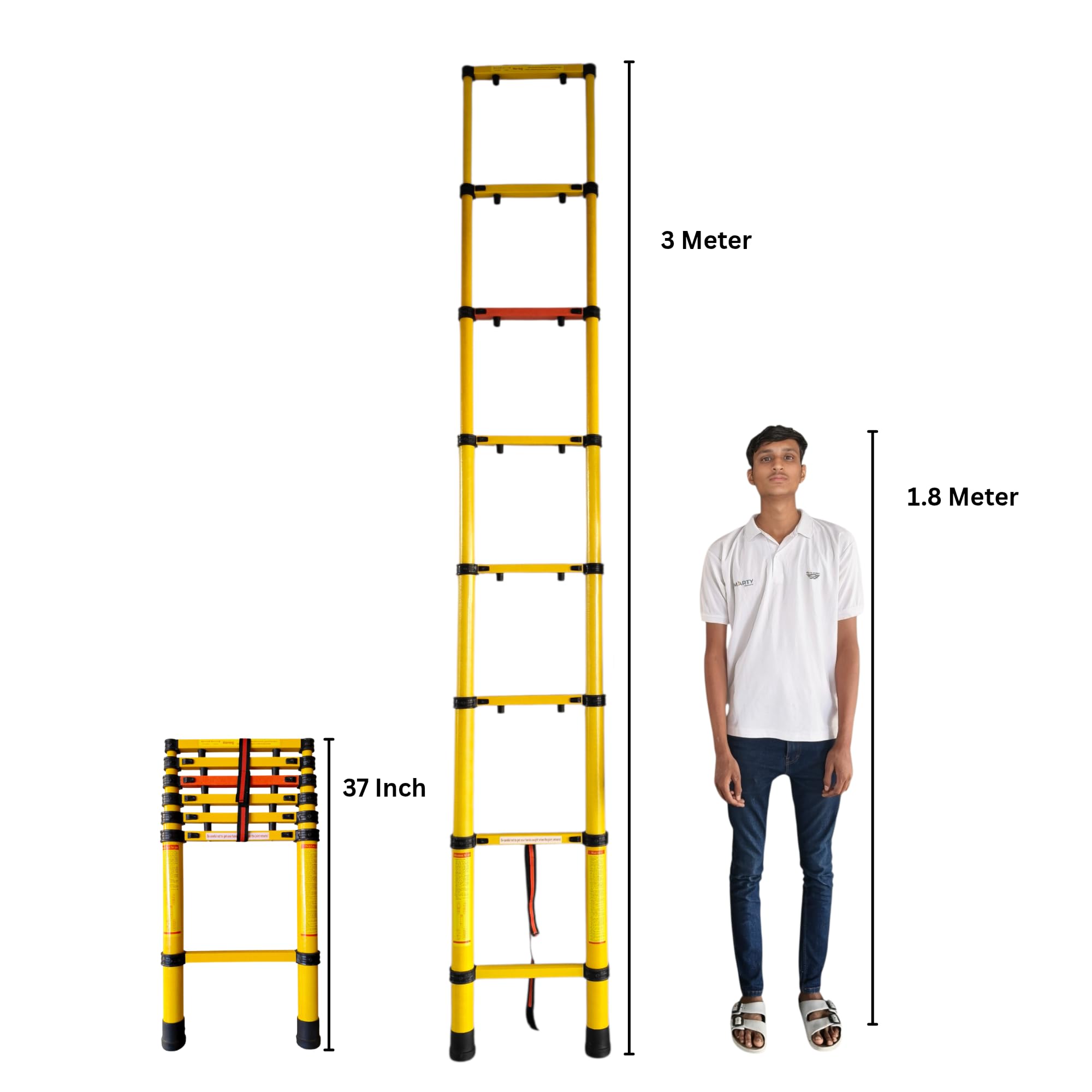 Smarty 3 Meter Portable Lightweight Adjustable Compact Stable 10 Feet  Telescopic FRP Ladder for Home and Outdoor : Amazon.in: Home Improvement