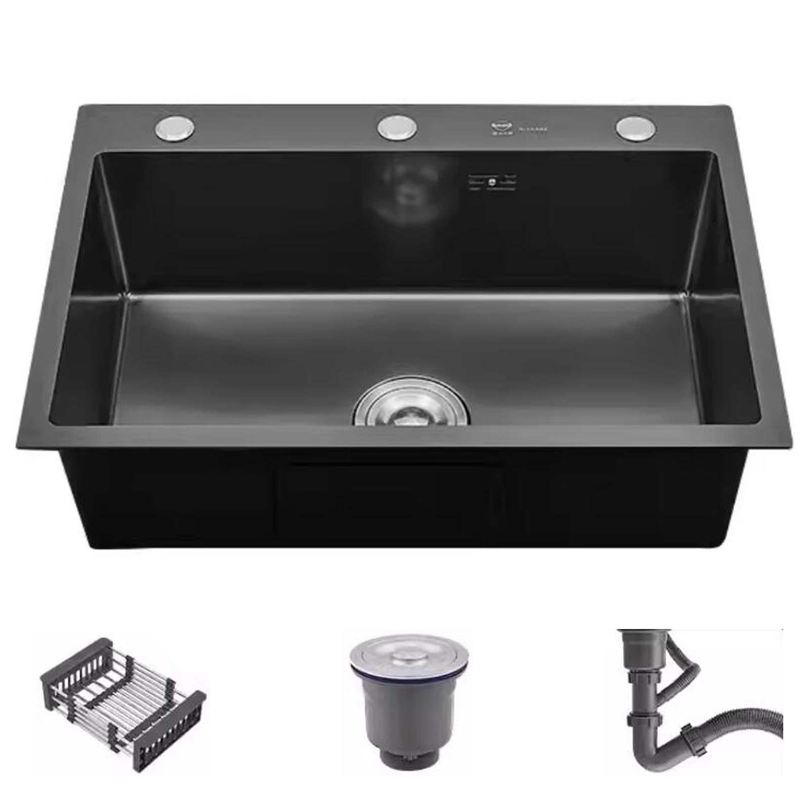 ZQFHSX Single Bowl Embedded Large Sink Must-Have Stainless Steel in Kitchen Home Vegetable Washing Basin Dishwashing Above-The-Counter Basin(80 * 45 21cm)