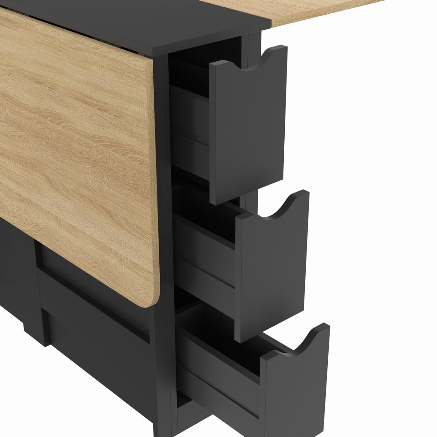 IDMarket - Table Console Pliable EDI 2-4 Personnes 103 x 76 cm | Avec plateau façon hêtre et 3 tiroirs noirs