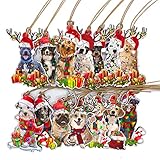 14 Pack Christmas Dog Ornament, Christmas Tree Decorations， 2022 Wooden Cute Dog， Xmas Tree Hangin