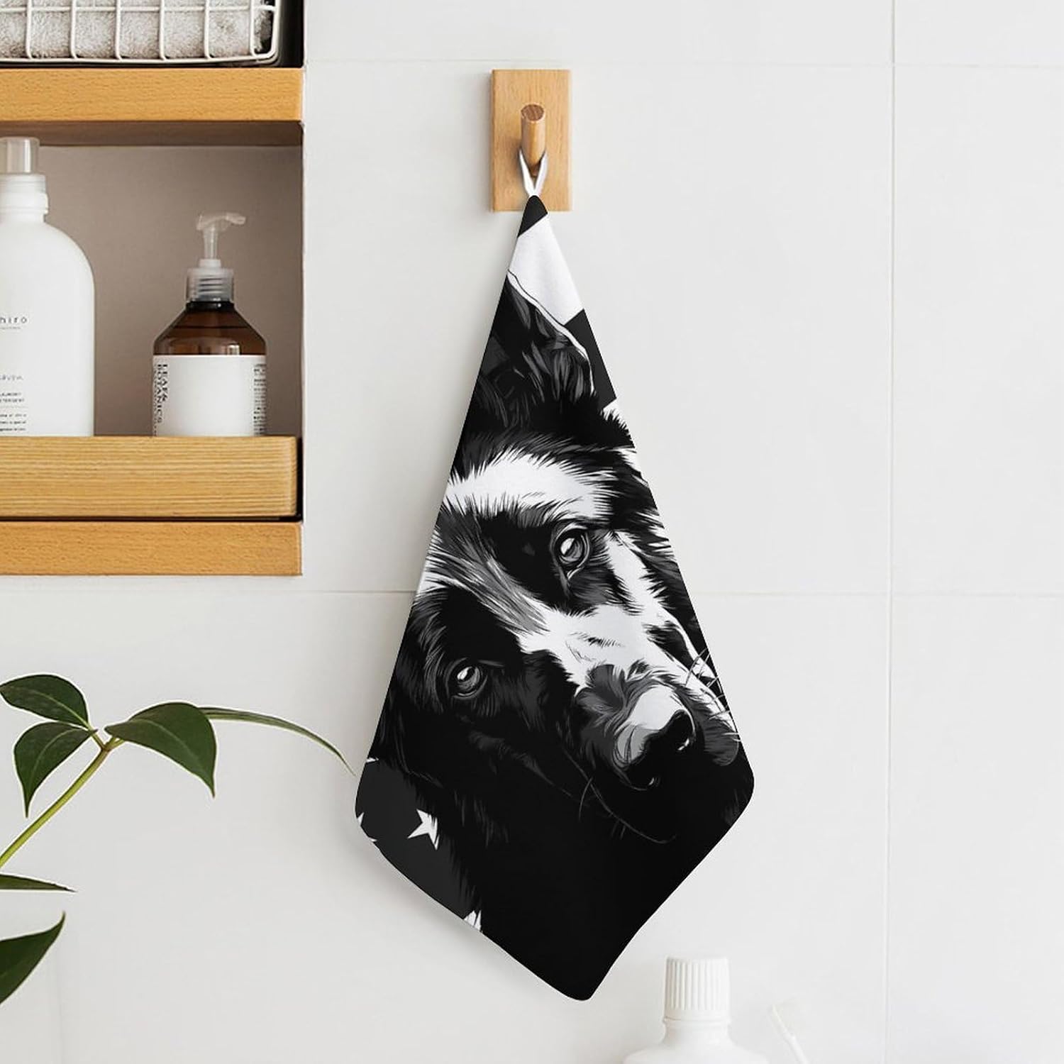 German Shepherd US Flag Microfiber Hand Towels for Bathroom Soft Absorbent Bath Kitchen Towel with Hanging Loop 4PCS