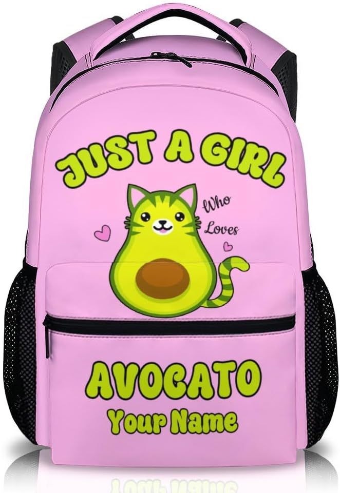 School Backpack for Girls - Custom Avocado Girls Backpacks with Name for Kids Student 17" Bookbag for School Travel