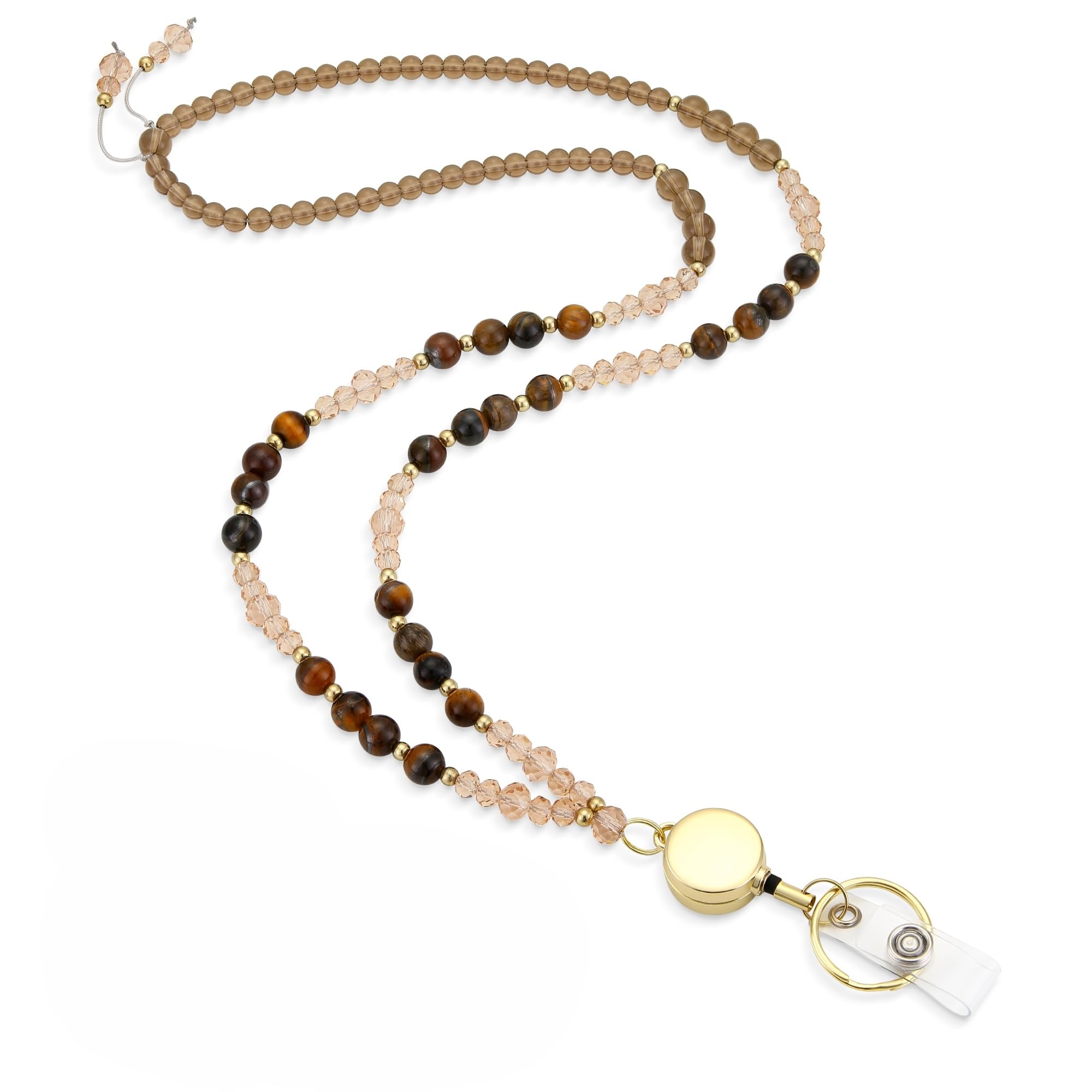 YEATMUE Lanyards for ID Badges and Keys, Retractable Cute Beaded Natural Stone Lanyard for Women, Bead Keychain for Teacher