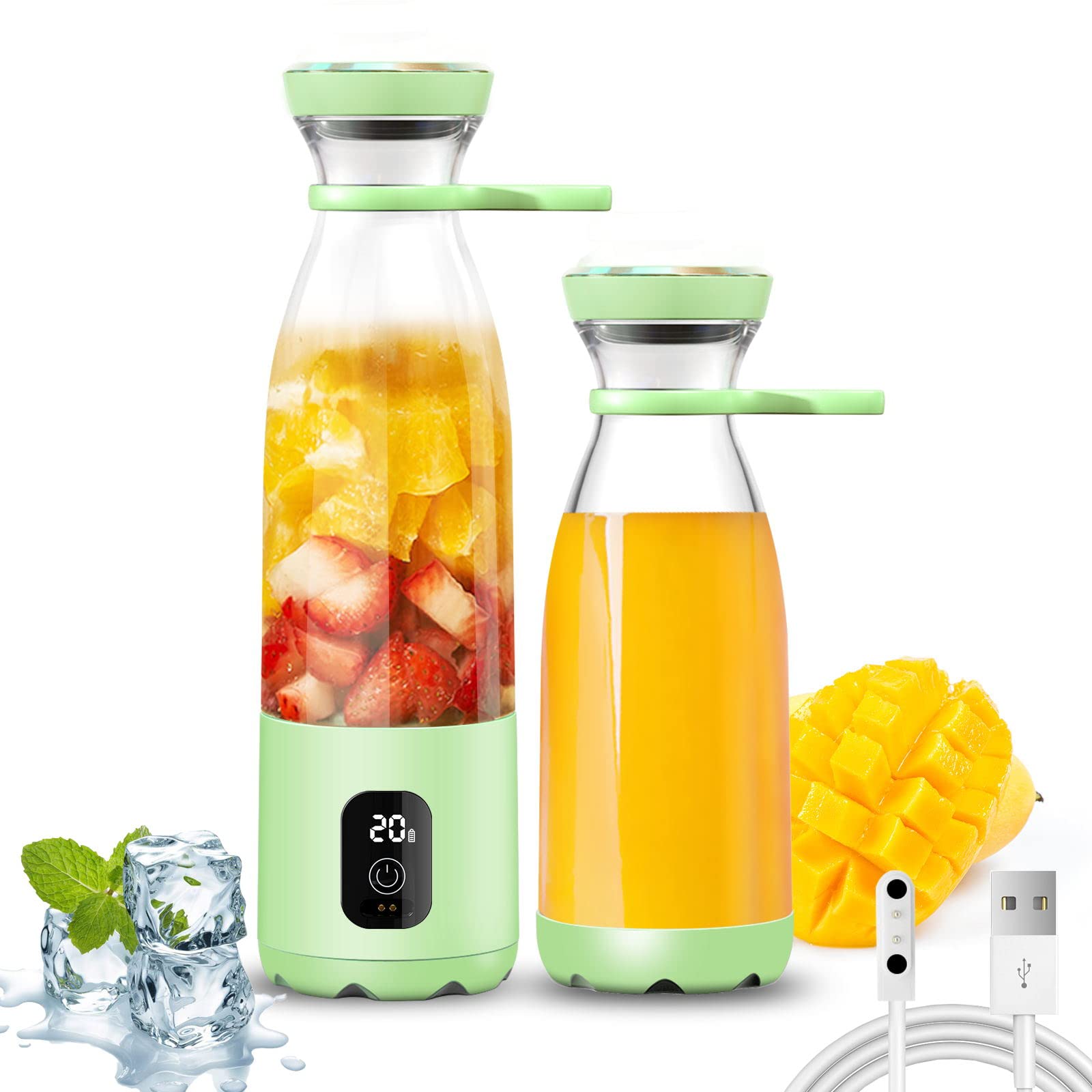 Smoothie Blender, 20oz Portable Blender for Shakes and Smoothies 6 Blades 300W 20000RPM High-Speed Quiet Crushing Ice Cubes Frozen Fruit, 6000mAh USB Chargeable, Hosdog Mini Blender on the GO (Bravo, Green)