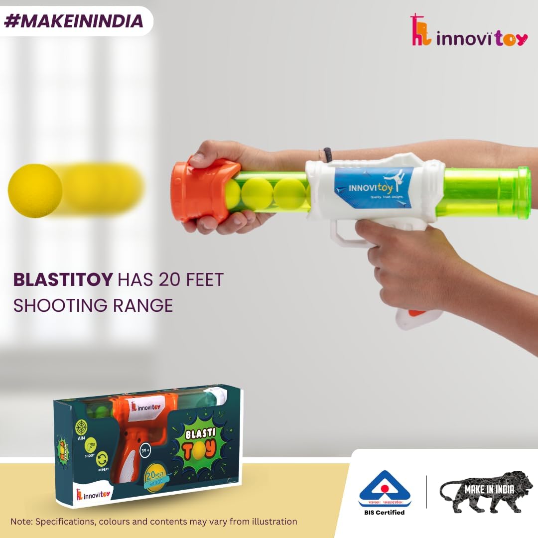 TOYIQ Blasti Toy Gun, Six Blaster Boll Shooter for Kids, 20 Feet Range, Multicolor 3