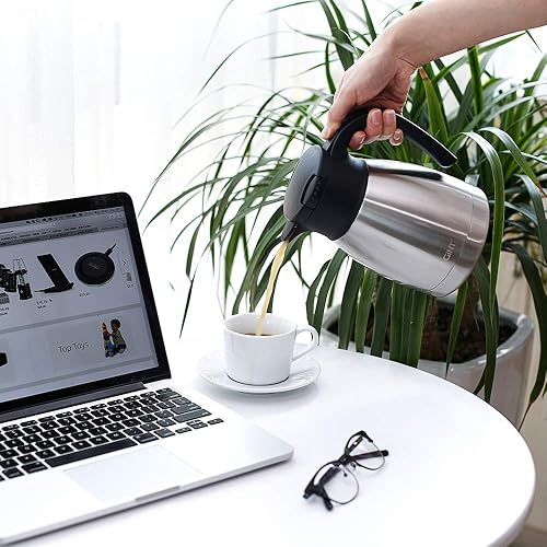 Miniatura 120 de Jarra térmica de acero inoxidable para café, termo de doble pared sellado al vacío, 12 horas de retención de calor Negro