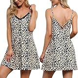 Memory baby Sleepwear Womens Chemise Nightgown Lace Babydoll Nightdress Sleep Cami Dress Leopard,L