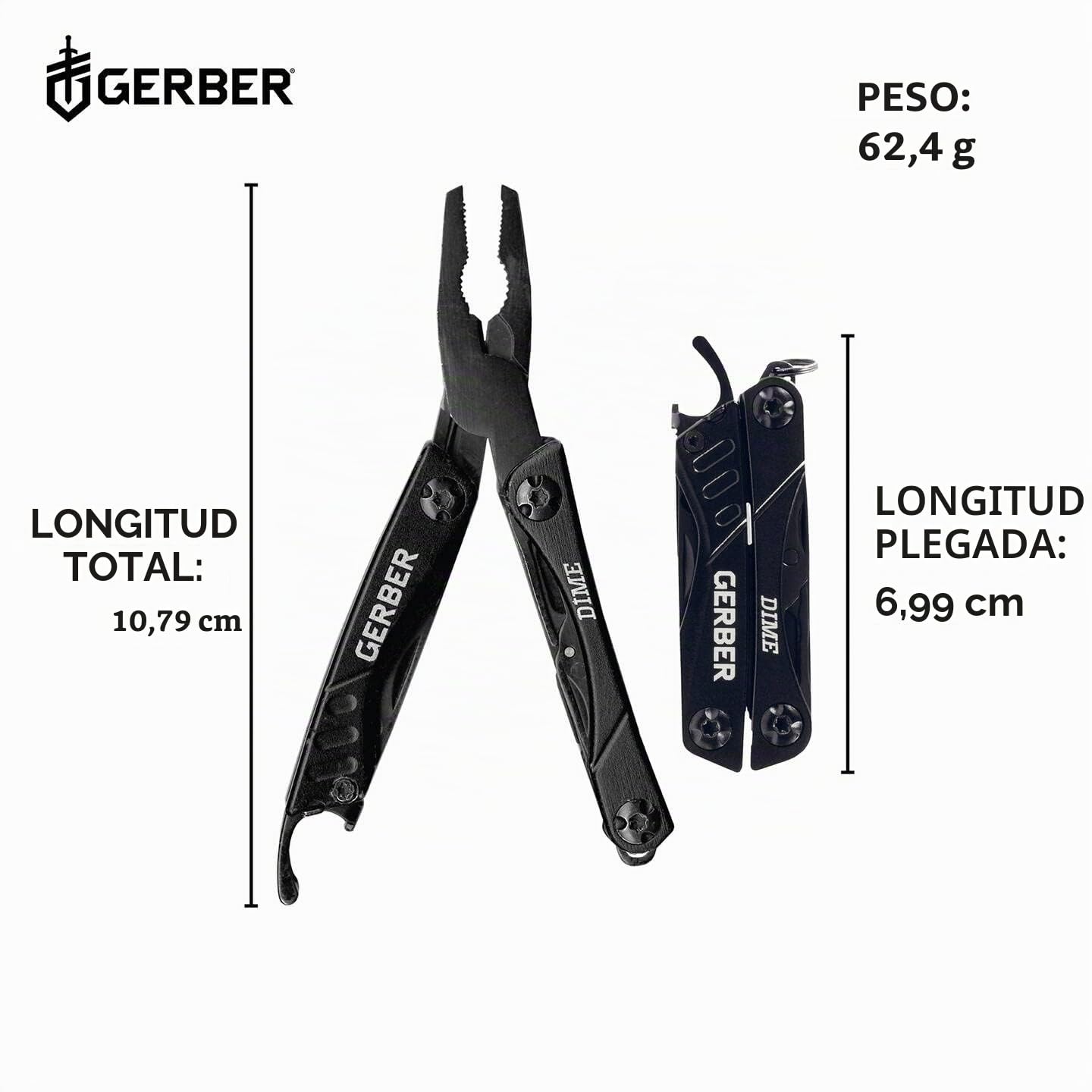 Gerber Multiherramienta con 12 funciones, Dime Pocket Multi-tool, Negro, 31-003610