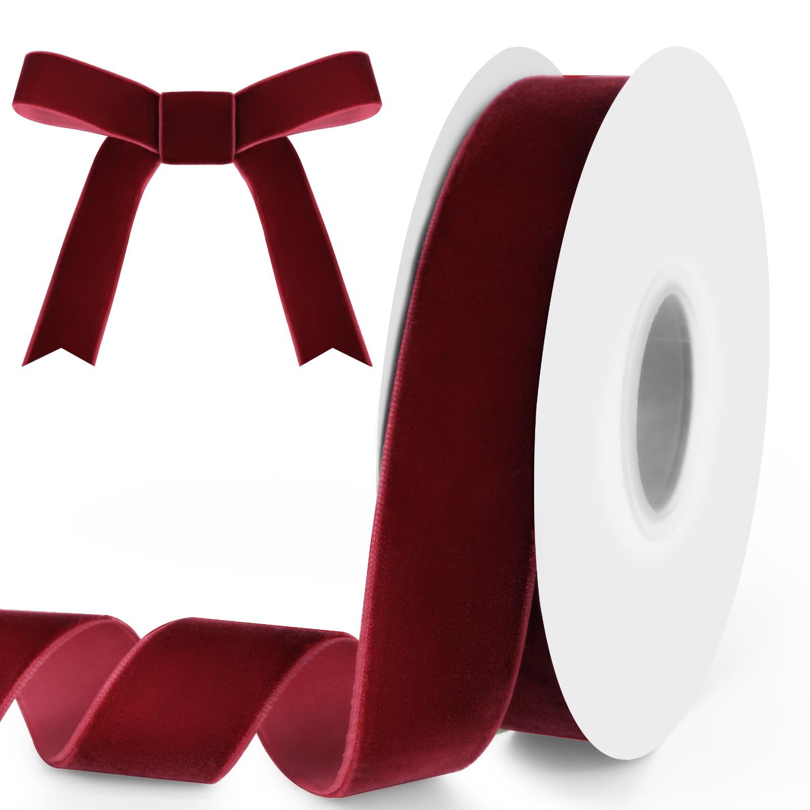 Photo 1 of 1" Wide x 10 Yards Velvet Ribbon, Vintage Single Face Velvet Ribbons for Gift Wrapping, Christmas Wrapping Bows, Wedding Decor, Sewing and More (Burgundy)