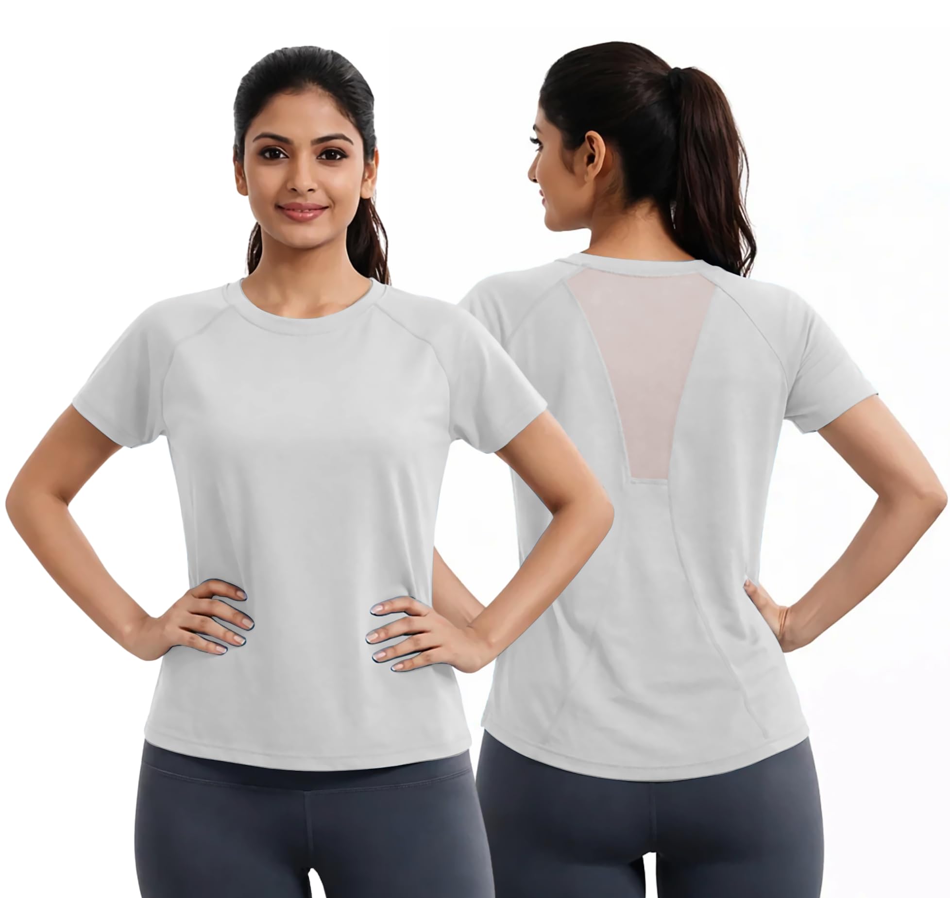 khwaish store Women’s Gym T-Shirt with Mesh Back Panel | Soft Stretchable Half Sleeve Workout Top | Breathable Yoga Running Activewear Tee-picture-12