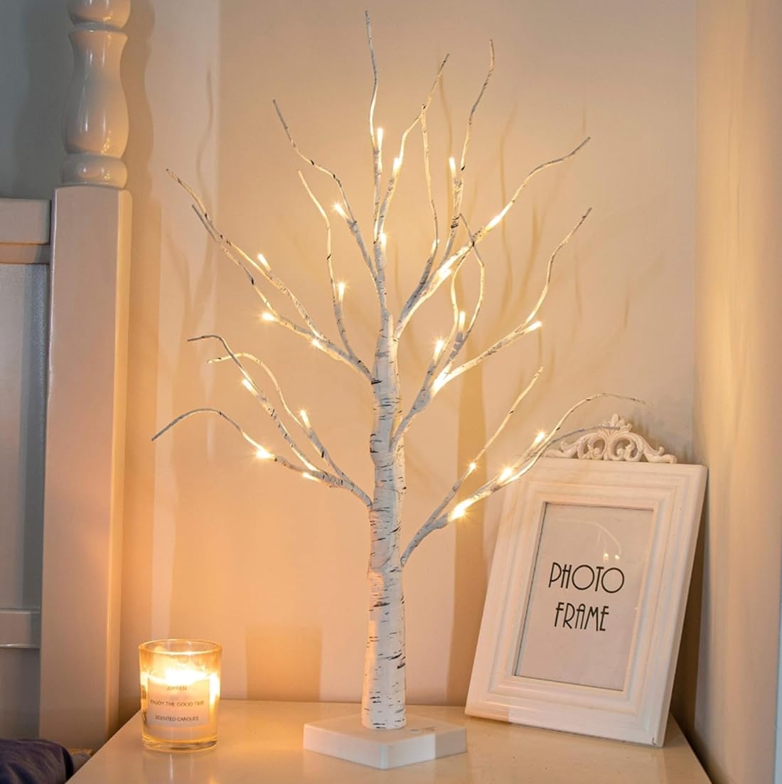 2FT Christmas Easter Lighted Tree Decorations Tabletop Lighted Birch Tree with LED Lights Usb Charged Artificial Decorative Light Up Tree for Easter Christmas Holiday Home Decor