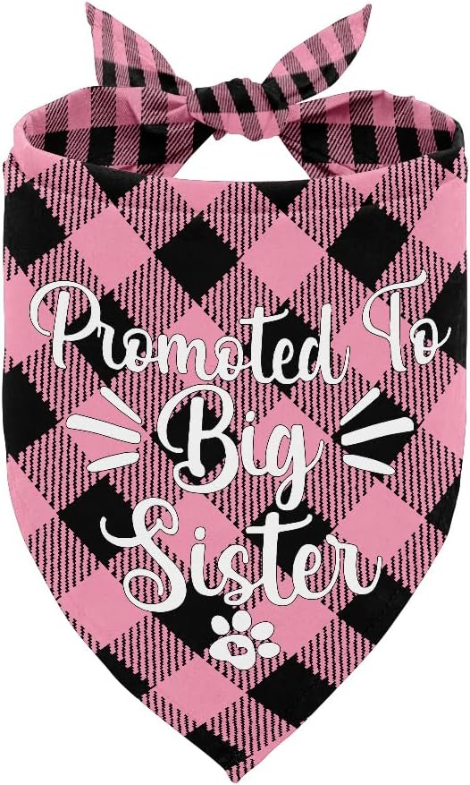 Dog Bandana, Promoted to Big Sister Dog Bandana, Dog Scarf Classical Plaid Printing, Dog Scarf Accessories, Dog Bandana Pet Scarf, Pet Plaid Scarf Gender Reveal Accessories, Dog Bandana Gift (F8)