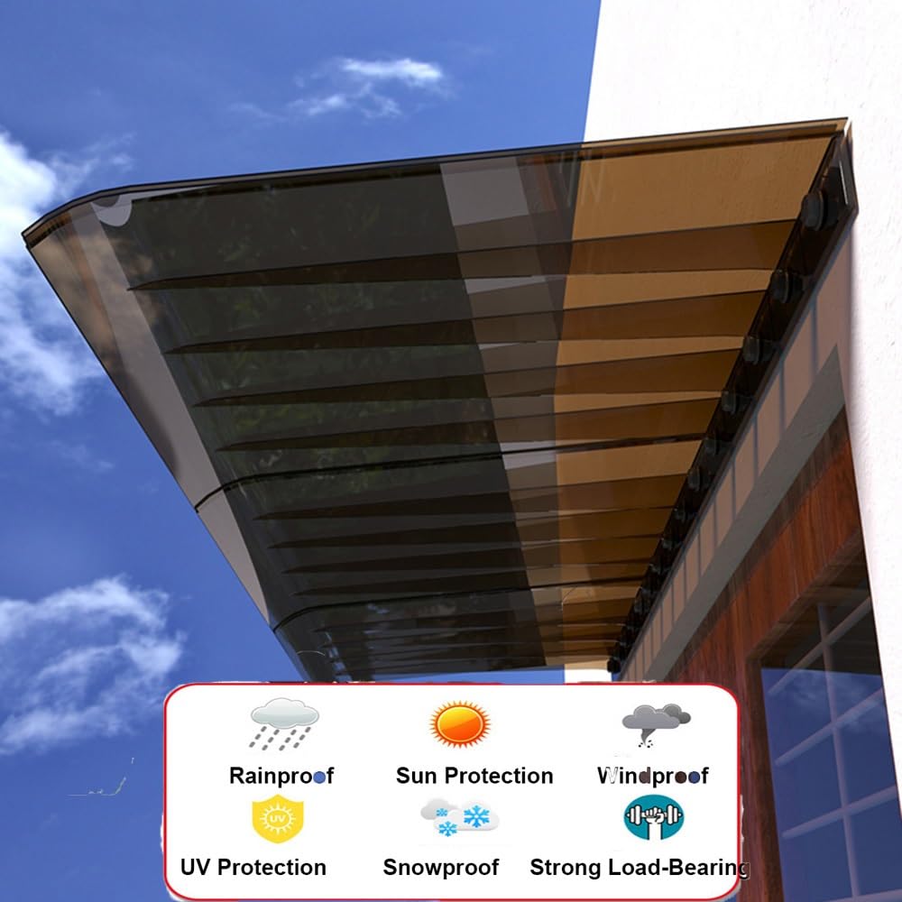 Outdoor-Fenster-Türüberdachung – Polycarbonat-Terrassenmarkise, Regenschutz, braun (40,6 - 200,9 cm Breite) – UV-Schutz, wetterfeste Dachabdeckung