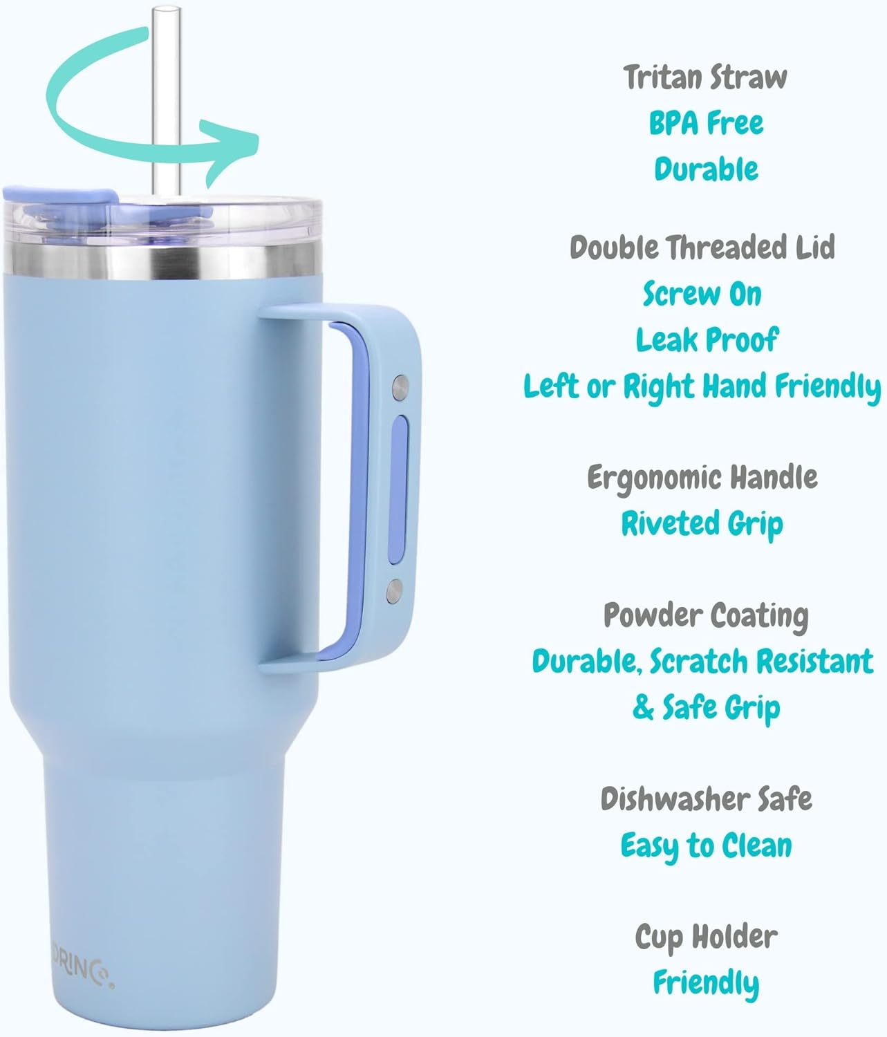 Drinco 40oz 30 oz Tumbler with Handle, Straw Lid, Insulated Stainless Steel Travel Mug Water Bottle Ice Coffee Cup For Cold and Hot, BigSur (30oz Sky Blue) - Image 5
