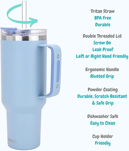 Miniatura 10 de Drinco BigSur - Vaso de 40 onzas y 30 onzas con asa, tapa con pajilla, taza de viaje de acero inoxidable aislada para agua fría y caliente, 40