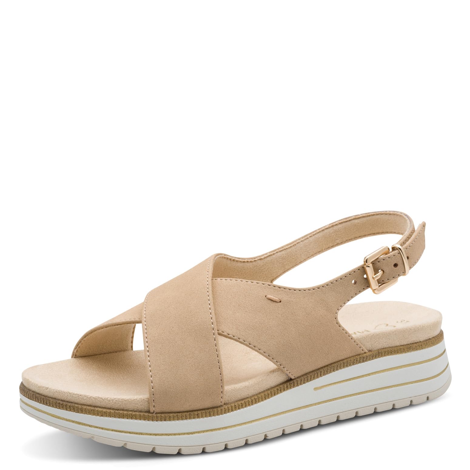 MARCO TOZZI women's sandal soft Feel Me footbed vegan soft lining modern, beige (BISCUIT), 7.5 UK