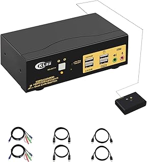 CKLau KVM Switches 2 Port 4K@60Hz HDMI + Displayport Dual Monitor KVM Switch with Audio, USB 2.0 Hub and Cables Support HDMI 2.0, HDCP 2.2, HDR 10