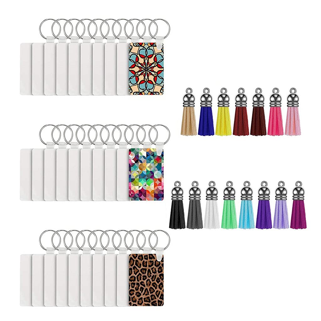 Buxuaaaa Double-Side 30Pcs Sublimation Keychain Blanks Set for Keychain Crafting Sublimation Blanks Rectangle