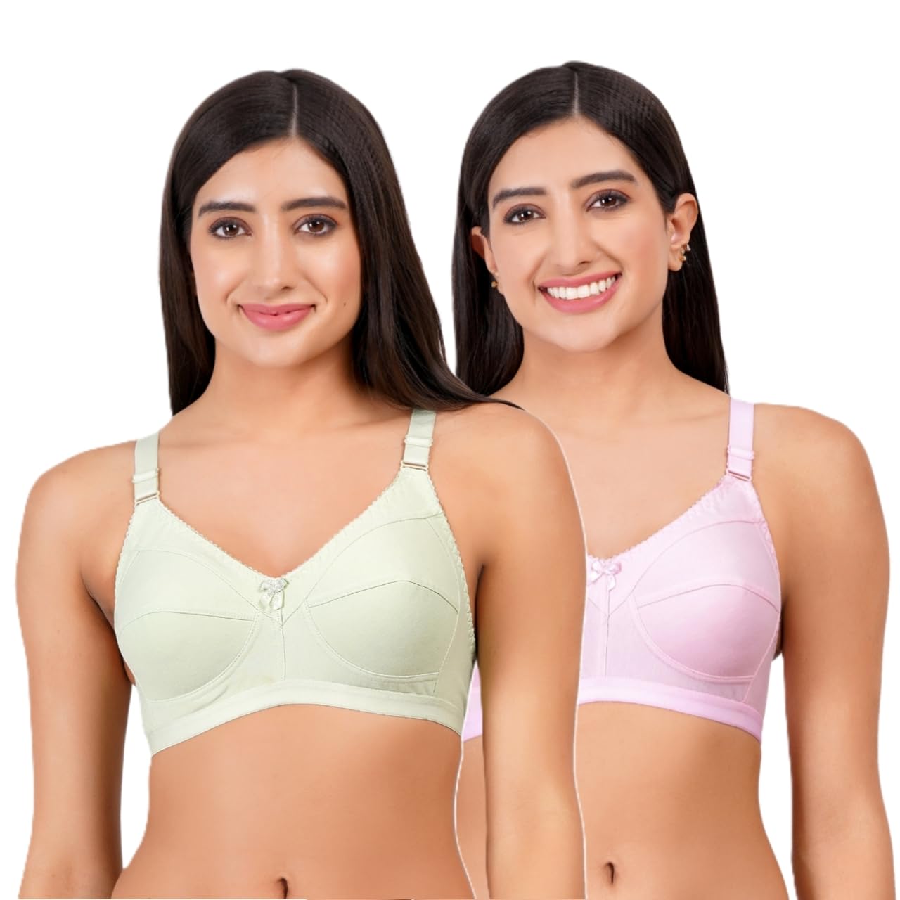 layeba Women's Non-Padded Full Coverage Bras, Pack of 2, Sea Green and Pink, Comfortable Undergarments-picture-24