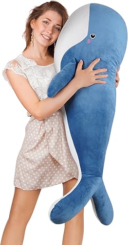 Miniatura 6 de Animal de peluche de ballena azul almohada corporal grande, linda y suave, 59 pulgadas, regalo XXL para niñas y niños
