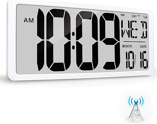 Miniatura 10 de Atomic - Reloj de pared digital de 14.2 pulgadas, funciona con pilas, reloj despertador digital con fecha y temperatura, reloj de pared digital