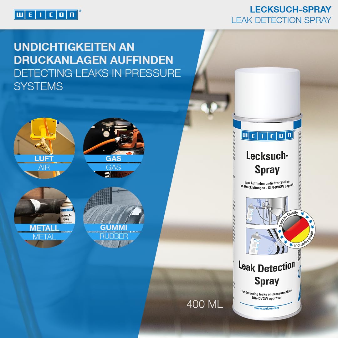 WEICON Spray Détecte-Fuites / 400 ml / détection facile et rapide des fuites dans les conduites de gaz / conduites sous pression / moussant / ininflammable / anticorrosif