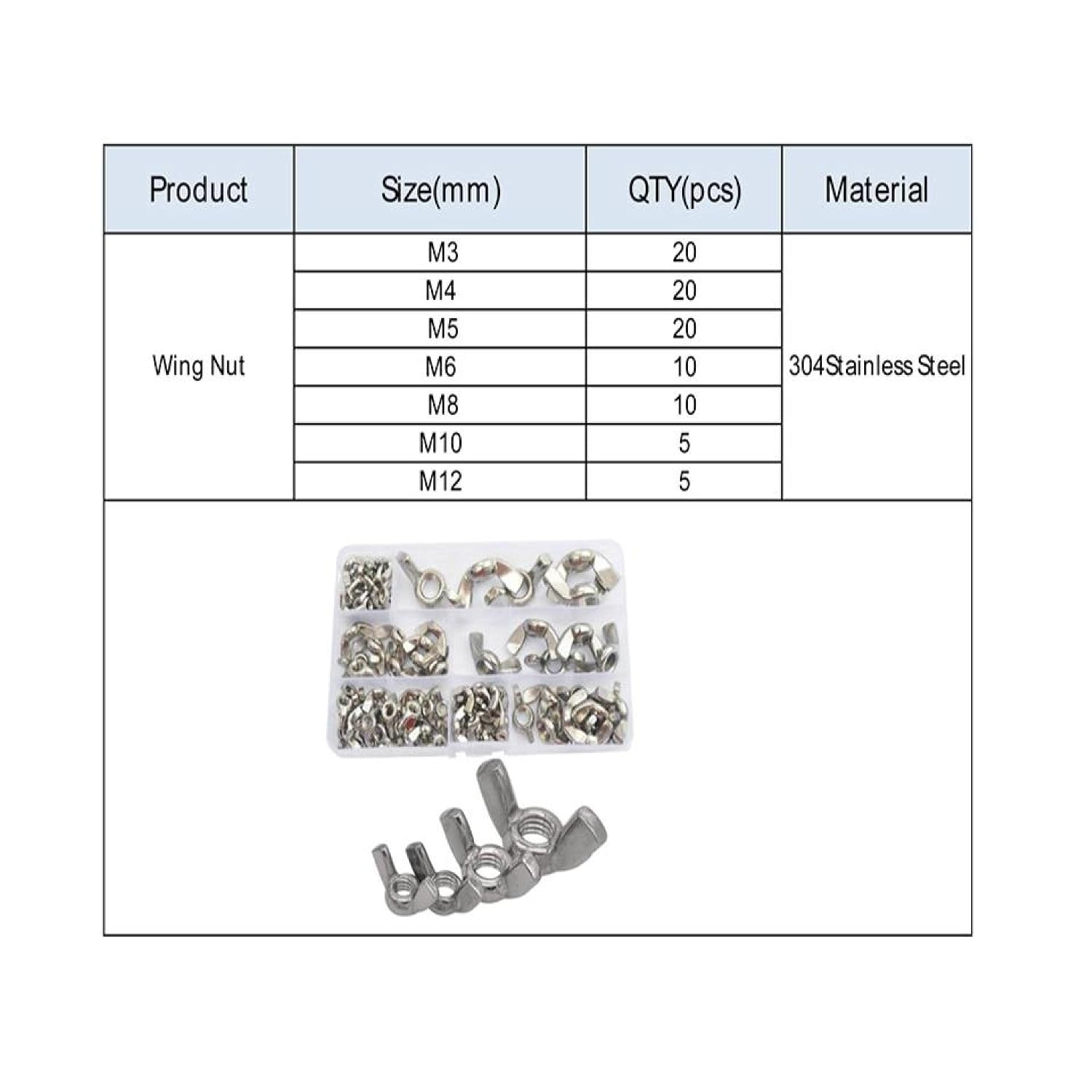 Wing Nuts Kit M3-M12 304 Stainless Steel 90 pcs