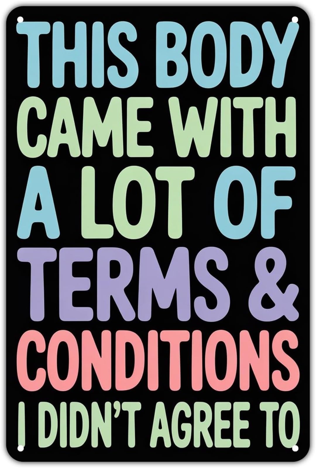 HGETJOHXEM Body Terms Conditions Vintage Iron Plaque Sarcastic Body Quote for Bathroom Bar Pub Decor 8 X 12 in