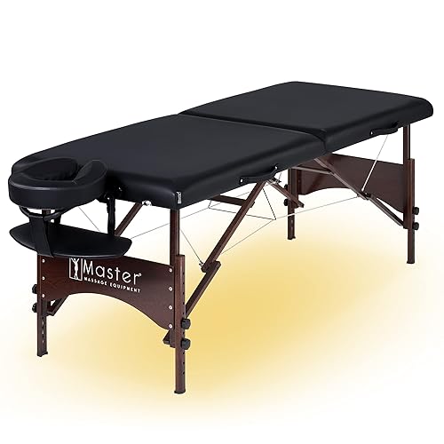Miniatura 5 de Master Massage Mesa de masaje portátil Argo de 28 pulgadas en crema con patas de nogal, cama de spa para ejercicio y masaje de mesa, cama de belleza