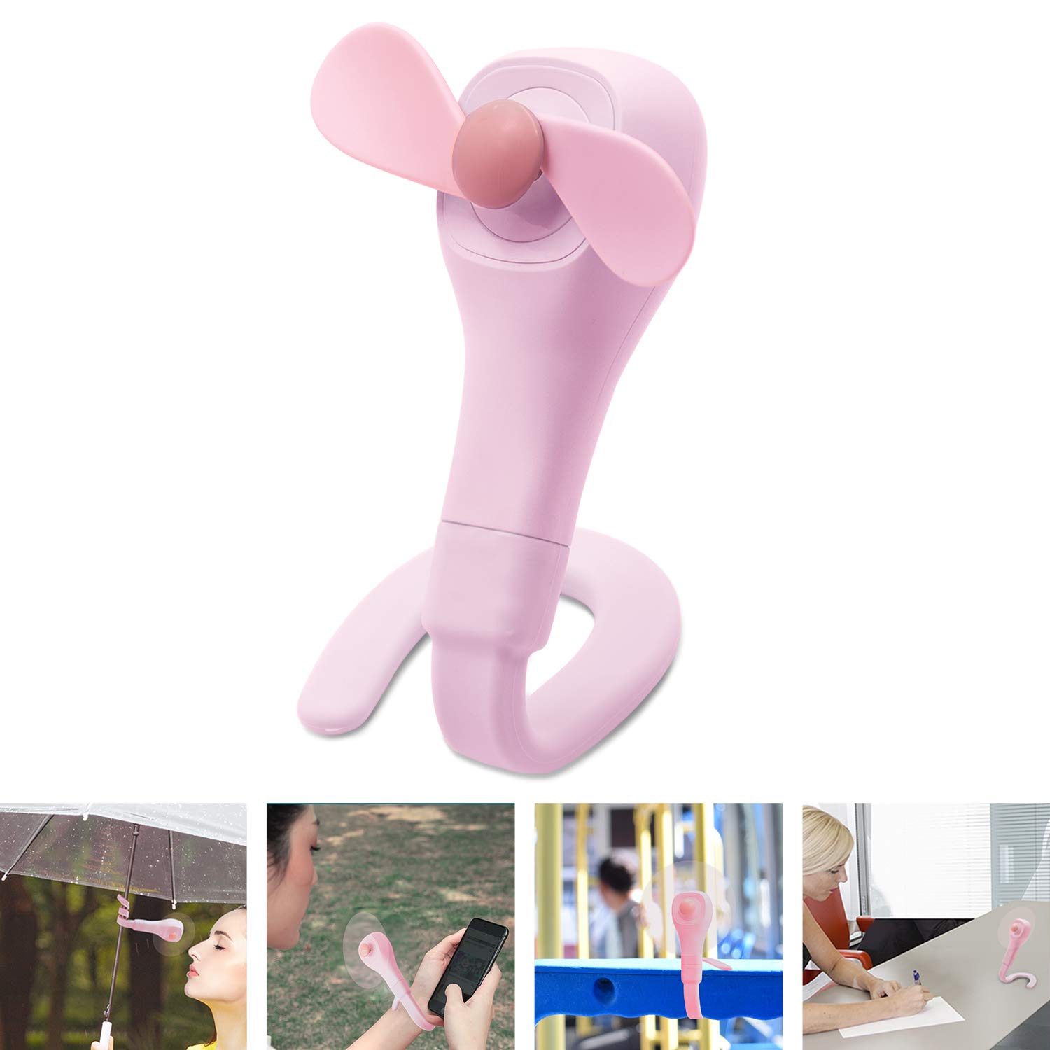 TRELC Mini Handheld Fan, Folding Table Fan Pocket Fan with 360° Rotatable Flexible Stand, Ultra Quiet Rechargeable Portable Fan for Stroller Bike Camping BBQ Gym Office Room Car Traveling (Pink)