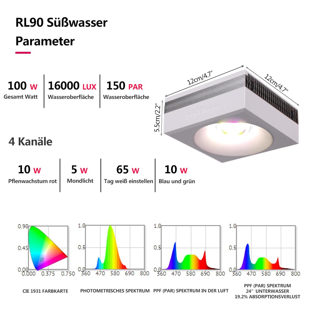 PopBloom 3 Stück RL90 WiFi led lampe aquarium aquariumbeleuchtung led aquarium beleuchtung Pflanzenaquariumleuchten für 150cm 5ft Süßwasser Pflanzte Aquarien