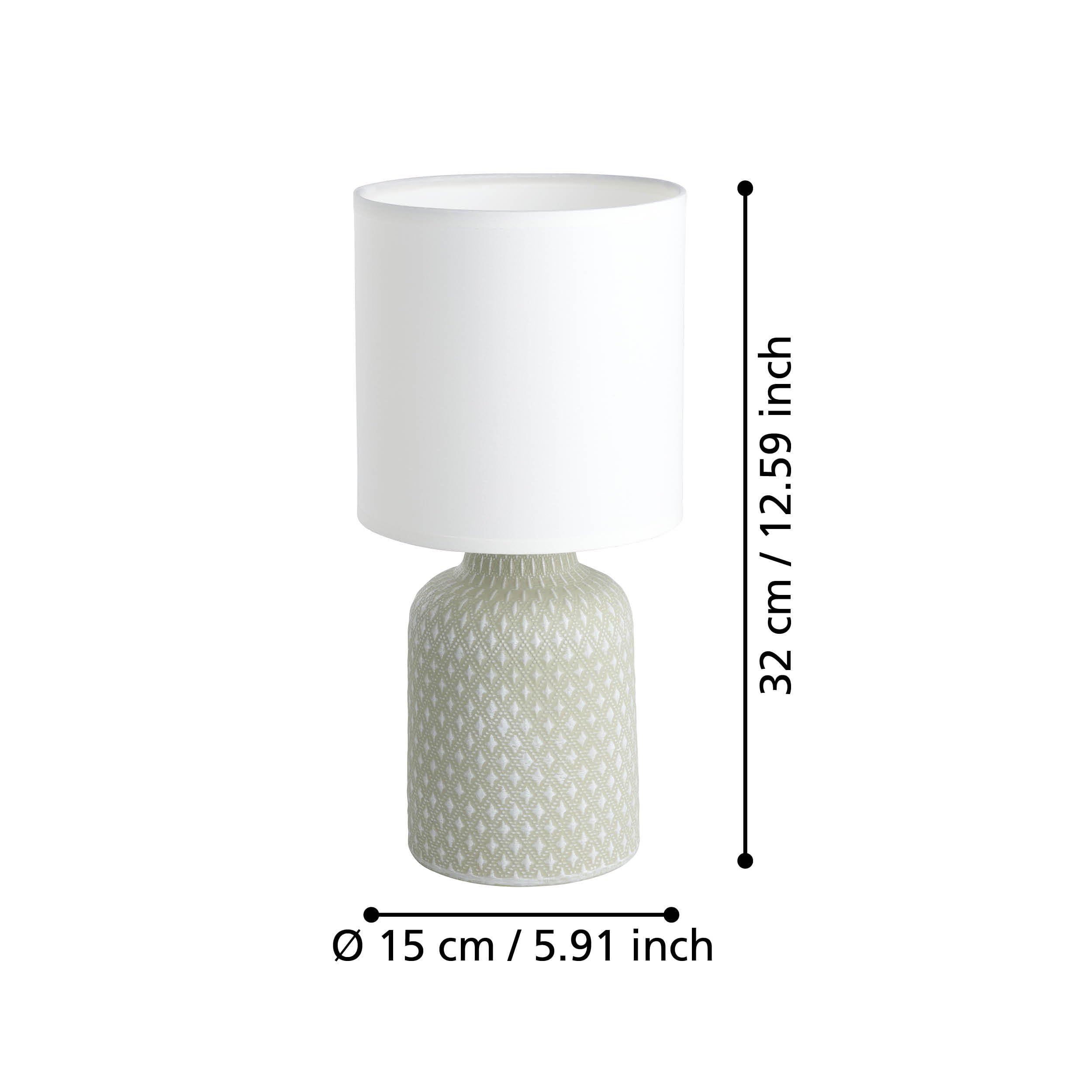 Eglo Bellariva Lámpara de mesa, lámpara de mesilla de noche de cerámica en color gris, textil en blanco, lámpara de salón con interruptor, casquillo E14
