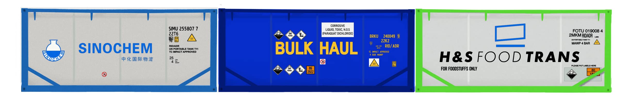 Wagons - R60129 Sinochem, Bulk Haul & H&S Foodtrans, Container Pack, 3 x 20' Tanktainers - Era 11 Train Toy, 00 Gauge Wagons & Freight for Train Set, Models for Adults - 1:76 Scale Model Gift