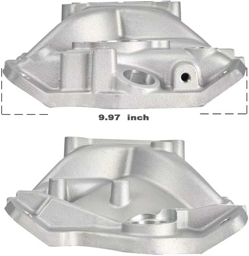 2703 Intake Manifold Aluminum Dual Plane with Oil Fill Tube Compatible with Chevy Small Block SBC 305 327 350 262-400 V8 Engine, 1955-1986, Silver