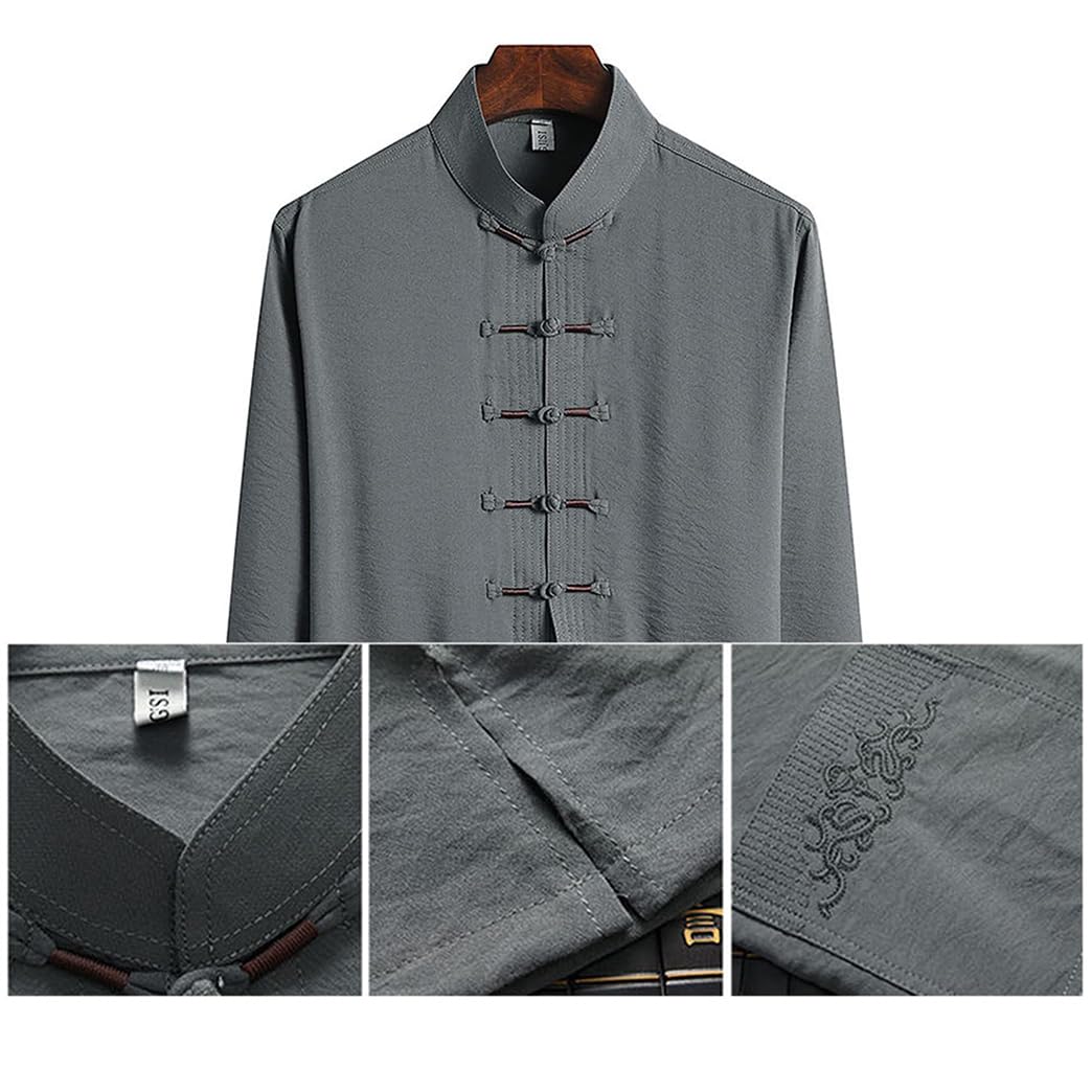 ZHOUXIAO Cotone in Lino Tai Chi Uniforme Uomo Kung Fu Abbigliamento Manica Lunga Abiti Tradizionali Cinesi, Grande Vestito sizetang Giacche di Pantaloni Hanfu Giacca da Arti Green-XXL