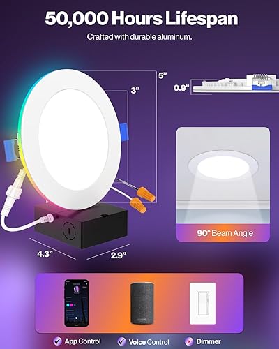 Miniatura 6 de Sunco - Luces de techo residenciales para interiores empotrables de 4 pulgadas con luz nocturna, 15 W, 800 lúmenes, CCT sintonizable de 2700 K a