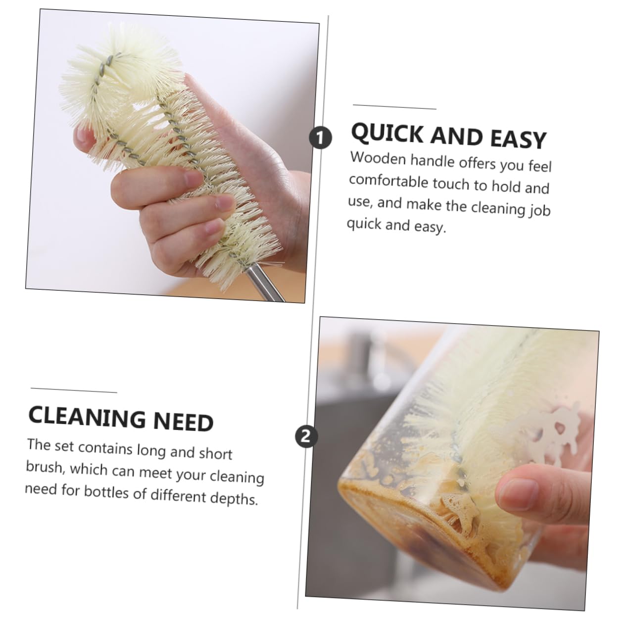 Gogogmee 2pcs Cleaning Brush Bottle Brush Bottle Cleaner Brush Cleaner Water Bottle Brush Water Bottle Scrubber Long Handle Bottle Brush Feeder Cleaning Tool Stainless Steel
