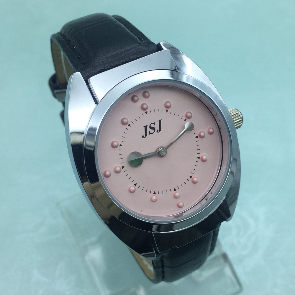 Blindenuhr taktile Armbanduhr für Sehbehinderte,Blinde oder ältere Menschen Rosa Zifferblatt mit Lederarmband