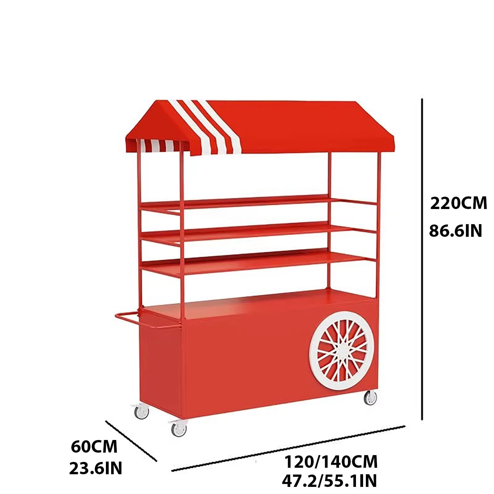 Genérico Puesto de Mercado con toldo,Móvil de Venta Ambulante de Comida,Amplia encimera, Ruedas en la Parte Inferior,Estructura de Hierro Forjado,para Tiendas minoristas.(Blauw,120 * 60 * 220cm)
