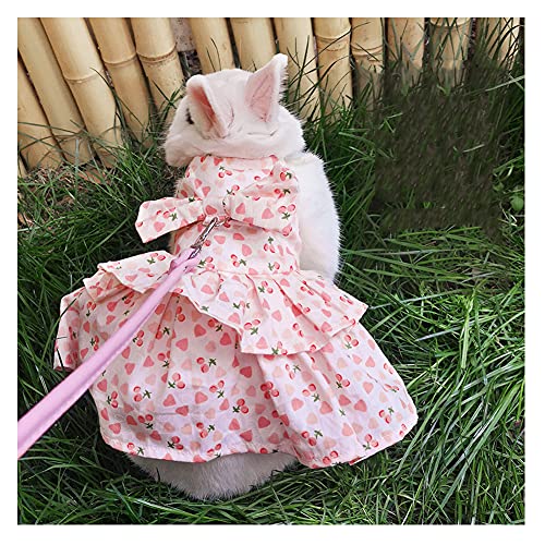 Botocooウサギ 子猫 ハーネス リード セットモルモット 猫 ハムスター 可愛い ドレスうさぎ 服 小型 ハーネス お出かけ 着ぐるみ 簡単着脱 迷子防止 牽引ロープ 記念撮影 小動物 薄手 仮装 チェリーパウダー