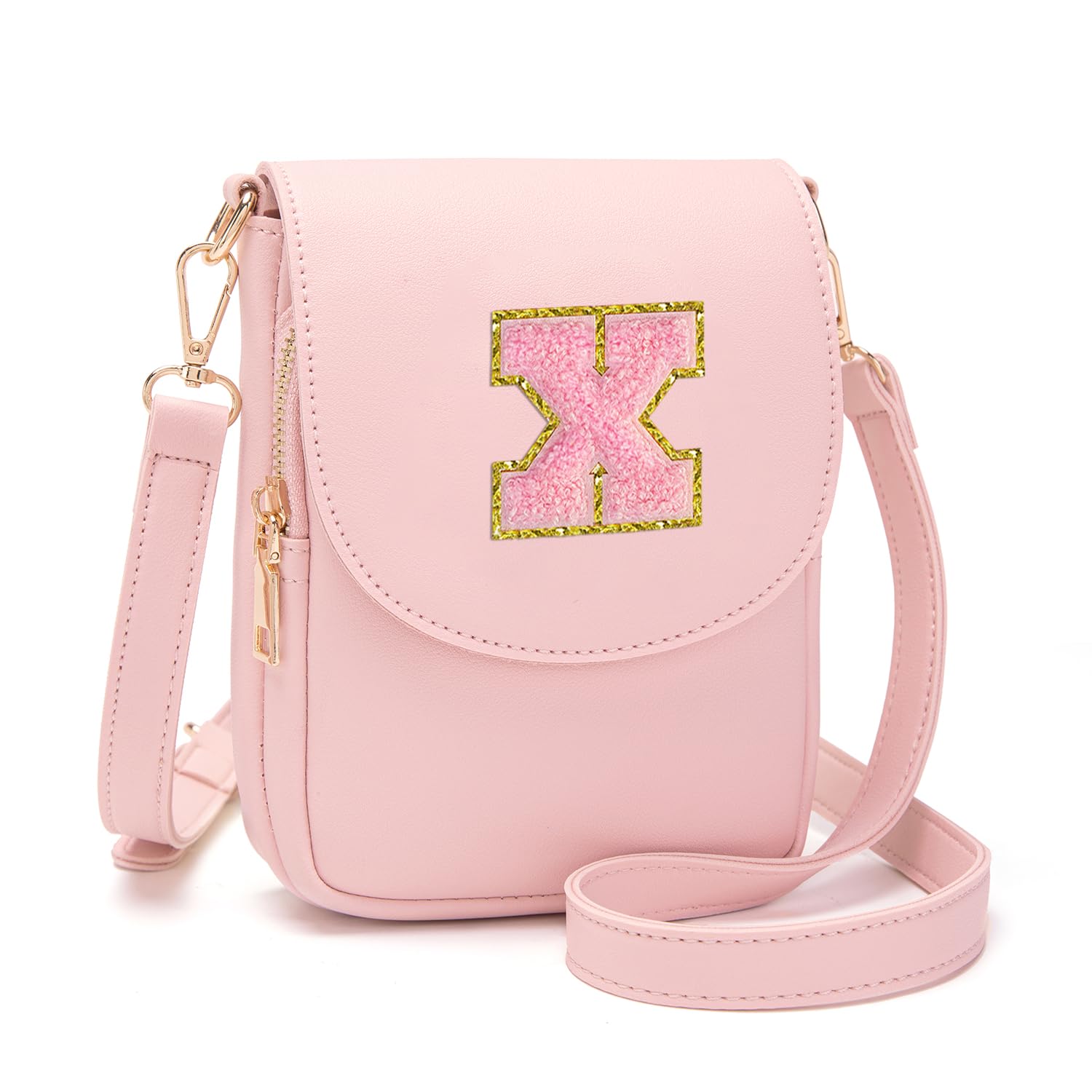 Viverte Crossbody Purse for Teen Girls Small Initial Cell Phone Toddler Purse Leather Triple Compartment Crossbody Bags